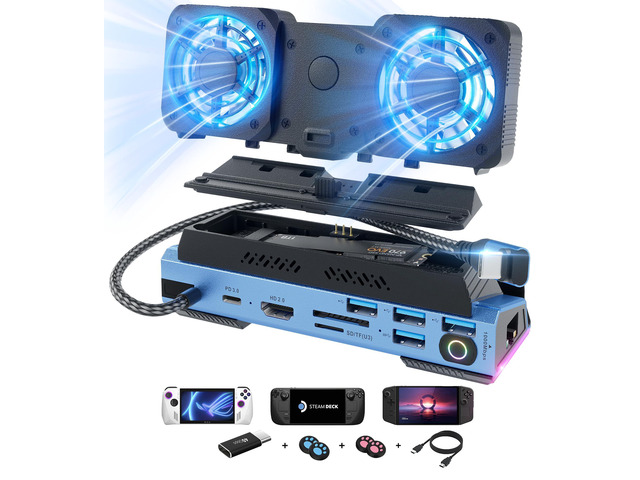 14 in 1 Steam Deck Docking Station with Dismantling Cool Fans M.2 NVMe Enclosure,4K@60Hz,1000Mbs Ethernet,SD/TF,4 USB A,100W PD Charging 40Gbps...