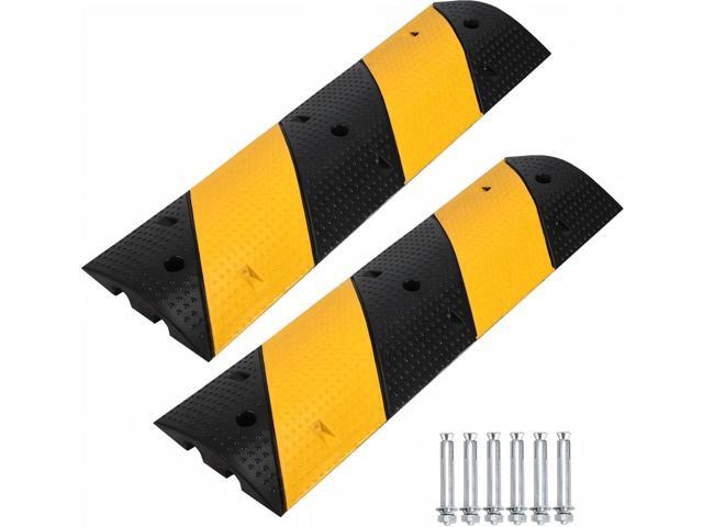 3.3FT Rubber Speed Bump 2 Pack, Heavy Duty Traffic Calming Ramp for Road 25000 Lbs Capacity, 39.6 Inch Recycled Speed Bump Cable Ramp with 2...