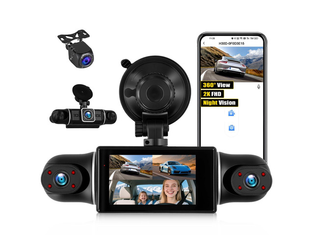 360 Degree View 4 Channel Dash Cam, 2K Front and 1080P Rear Inside Left Right HD Dash Cam Camera for Cars WiFi & APP Control 8 IR Night Vision Loop...