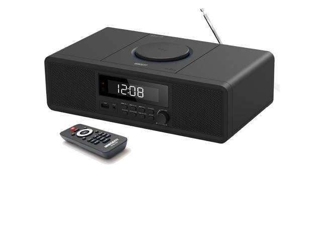Compact Stereo System with CD Player, Bluetooth, Dual Alarms Clock, FM Radio, 20W RMS Clear Sound, USB/AUX Input, Snooze & Sleep Timer, Remote.