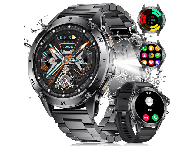 Military Smart Watch for Men iPhone Android 1.43' HD Amoled Rugged 110+ Sport Modes IP68 Waterproof Answer/Make Call Fitness Running Heart Rate...