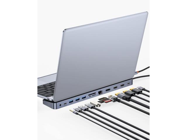 Laptop Docking Station, 4K Multitasking Docking Station with 2 HDMI+DP, PD, 3 USB-A, RJ45, Audio, TF/SD Card Reader, USB Hub Compatible for...