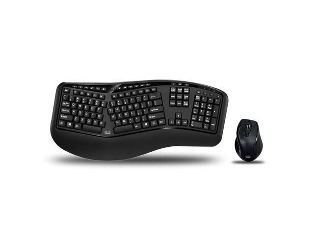 WKB-1500GB - Wireless Ergonomic Desktop Keyboard and Laser Mouse with Split Keys Design and Palm Rest for Comfort, Long Battery Life, Nano Receiver...