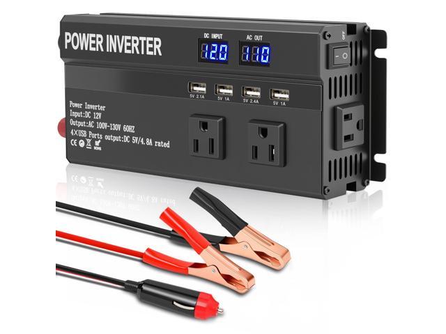 1200W Power Inverter, 12v to 110V AC Car Inverter with Fast Charging 2.4A USB and 3 AC Outlets Ideal for Road Trips, Camping, RV, Truck, Solar, and.