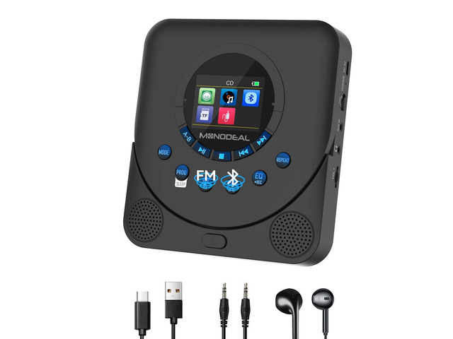 CD Player Portable with Speakers Rechargeable Player for car, Support TF Card, FM Receiver and Transmitter with Sleep Timer, Colorful TFT Screen