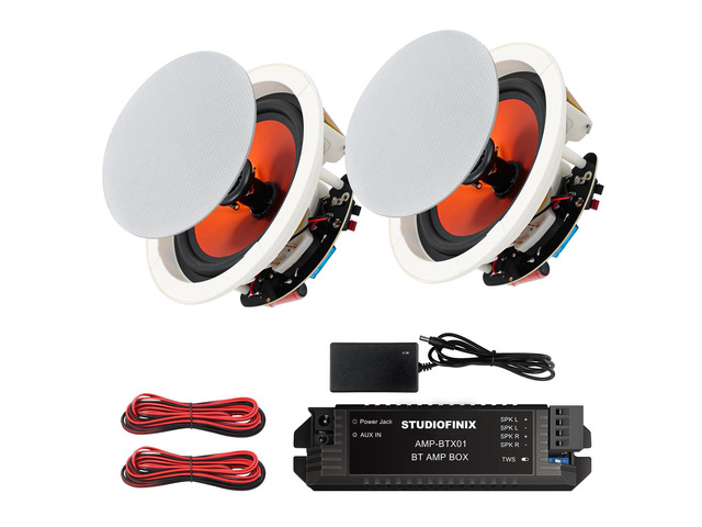 4-Inch Bluetooth Ceiling Speaker Complete System with A 2-Channel Amplifier, 240W Max Power Output Pair - Perfect for Clear Sound in Living Room,...