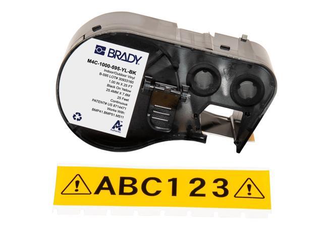 Authentic (M4C-1000-595-YL-BK) All-Weather Vinyl Labels 1 in W x 25ft Black on Yellow. for use with BMP41, BMP51, M410, M510, and M511 Label Printers