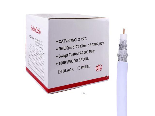 Cable 1000 ft. RG6 Quad Shielded Coaxial Cable for use with Audio, Video, and CATV/MATV Transmissions. White