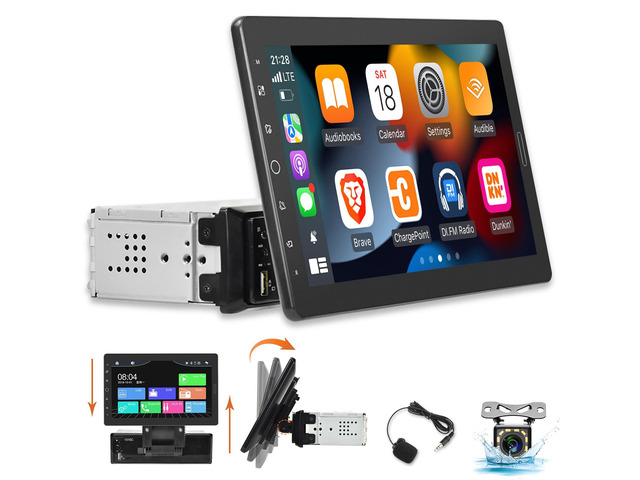10 inch Detachable Single Din Car Stereo with Apple CarPlay and Android Auto, 10.1 Touch Screen 1 Din Radio with Mirror Link/1080P/EQ...