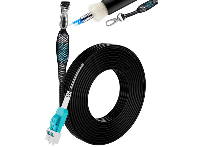 85M/278FT TPU OM3 Fiber LC to LC Outdoor Uniboot Fiber Patch Cable, OD-5mm Industrial 40Gb 50/125 Armored Duplex Multimode Cable, with one Pulling...