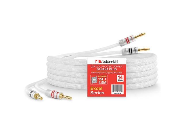 Excel Series 24k Gold Plated Banana Plugs with Speaker Cable Wire 99.9% Oxygen-Free Copper (OFC) Heavy Duty Braided for Amplifier Hi-Fi Home...