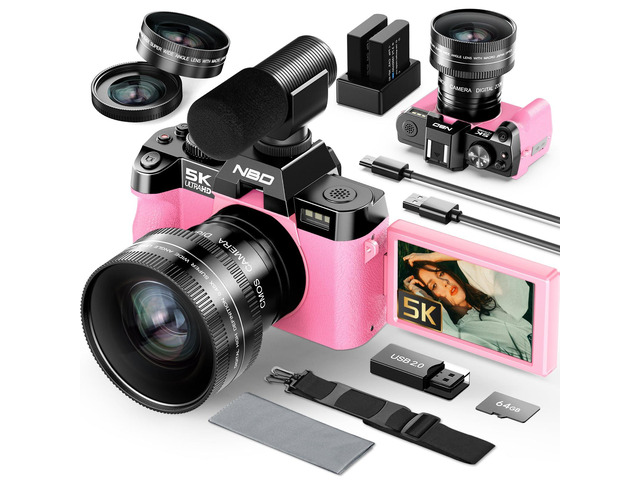 5K Digital Cameras for Photography - 16X Zoom Travel Camera with 180° Flip Screen, 64MP Vlogging Cameras Fotograficas for YouTube, 2 Batteries &...