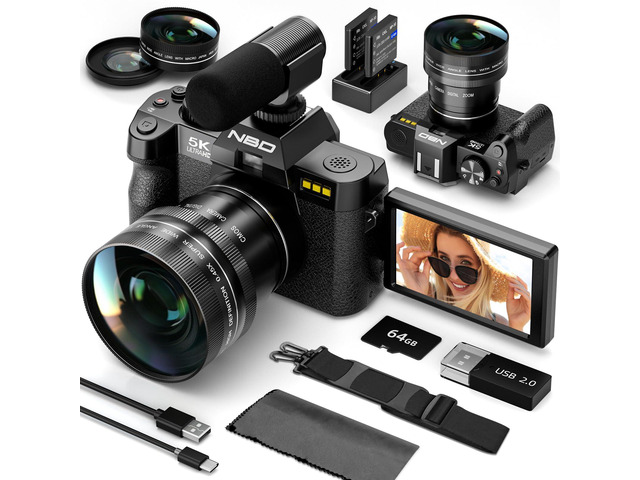 5K Digital Cameras for Photography - 16X Zoom Travel Camera with 180Â° Flip Screen, 64MP Vlogging Cameras Fotograficas for YouTube, 2 Batteries &...