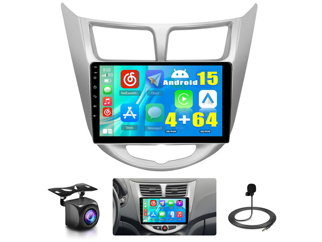 Qualcomn Chipset 8 Core 4+64GB Android 15 Car Stereo for Hyundai Accent Verna Solaris 2010-2016, 9 Inch Touch Screen Carplay Android Auto Radio DSP...