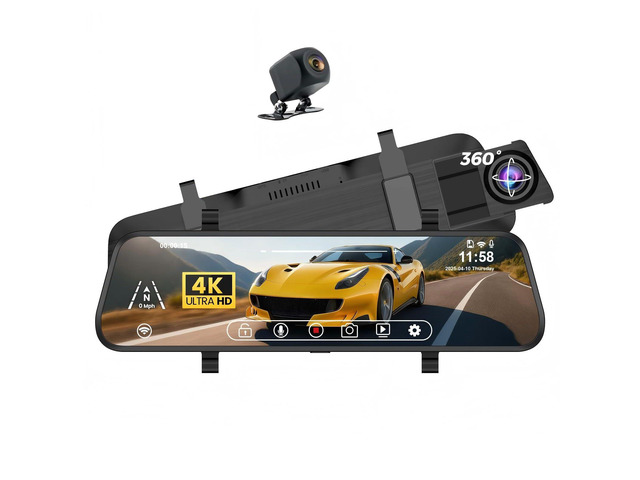 4K Mirror Dash Cam Front and Rear, 10'' Touch Screen Rear Digital View 1080P Rear Mirror Camera for Cars, 170Â° Night Vision, WDR, 24H Parking...
