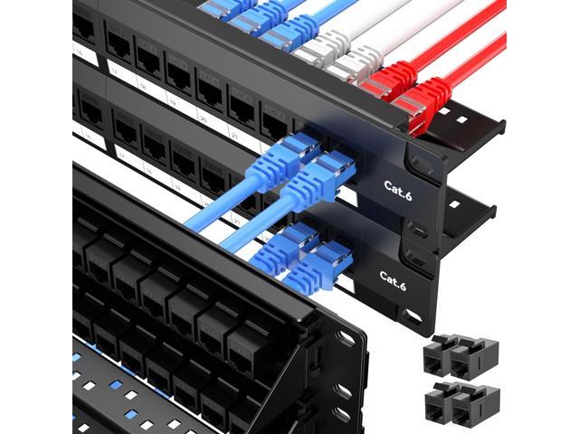 48 Port Patch Panel, Keystone Patch Panel 48 Port Loaded with RJ45 Couplers Plus 4 Spare, 10G Pass-Through, UTP 19-Inch 2U Ethernet Panel with...