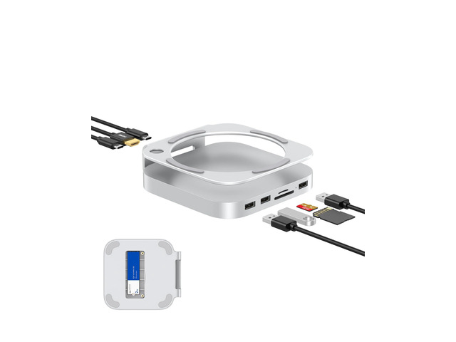 Mac mini M4 Dock, Aluminum Stand and Hub for Mac mini M4 and M4 Pro 2024 with M.2 NVMe SSD Enclosure, 4K 60Hz HDMI, 2X USB-A 10Gbps, SD/TF Card...