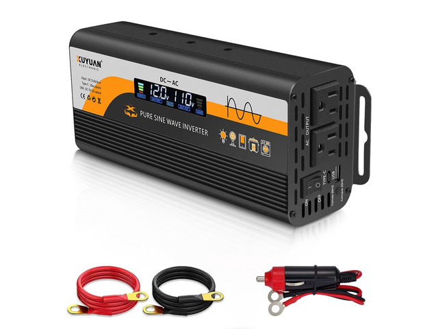 500W Pure Sine Wave Inverter, 12V/24V Auto-Detect, 50Hz/60Hz Switchable, LCD Display, Type-C Fast Charging, Silent Design, Overload & Overheat...