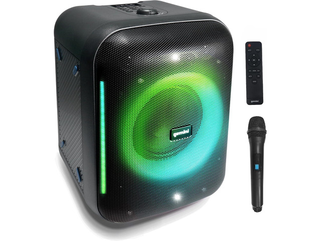 Gemini Portable Party Speaker, LED Lights, Wireless Mic, 10-Hr (GRV-650L) Party speaker, 6.5' + dual 2' - 9-mode LED light show - wireless mic...