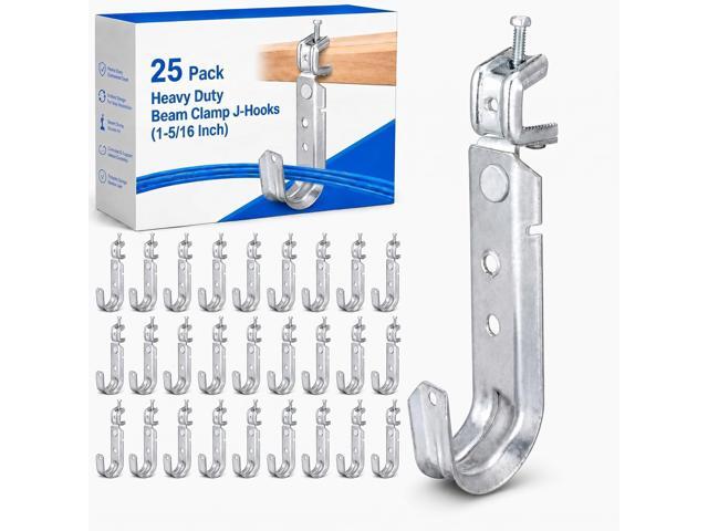 25 Pack Cable Support J Hook with Beam Clamp, Heavy Duty Metal Wire Cable Support J Hook Hangers for Wire Management (1-5/16 Inch)