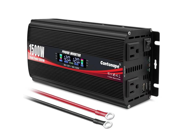 1500W Power Inverter 12V to 110V/120V Car Charger Converter with LCD Display, 3.1A Dual USB Ports 2 AC Outlets Car Adapter for RV, Truck, Solar,...