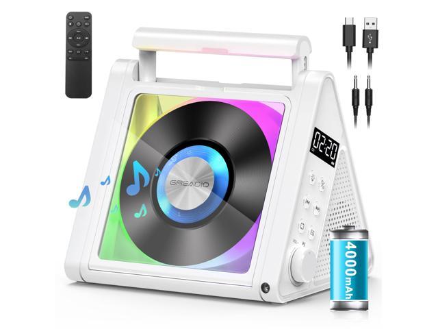 Portable CD Player with Bluetooth & RGB Colorful Lights, 4000mAh Rechargeable Home & Personal CD Players with Speakers, Supports CD/MP3/WMA, FM.