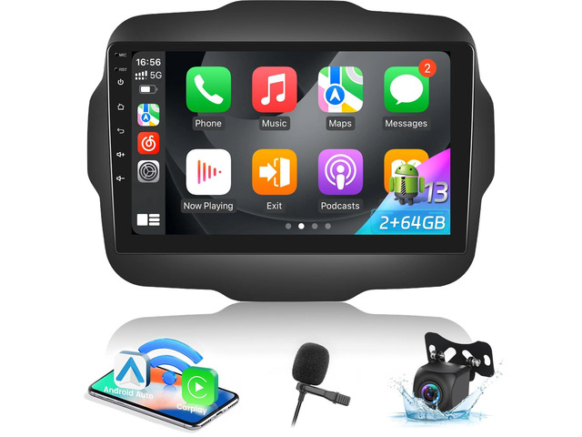 2+64G Android Car Radio for Jeep Renegade 2015 2016 2017 2018 2019 2020 - Wireless Carplay & Android Auto - 9 Inch Touch Screen Radio with EQ DSP,...