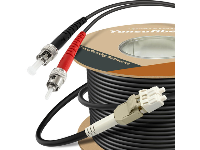 165ft / 50m Outdoor Armored OD-5mm OM1 LC to ST Fiber Cable, Multimode Duplex 62.5/125 MMF, LC-ST Fiber Optic Patch Cable