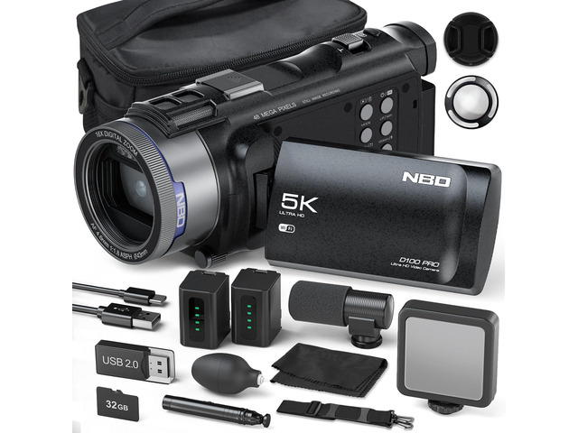 Camcorder Video Camera, True 5K 48MP Vlogging Camera with Autofocus, WiFi,16X Digital Zoom,3' 270° IPS Screen,32GB Card,2 Batteries &...