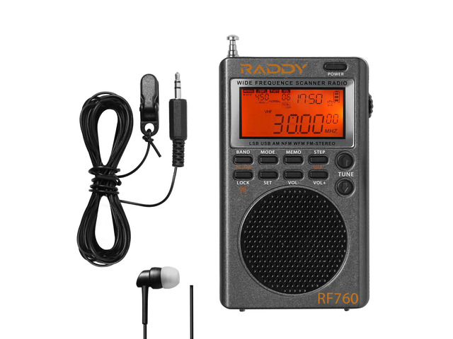 Raddy RF760 Portable SSB Shortwave Radio Receiver, NOAA Alert Full band AM/FM/SW/CB/VHF/UHF/AIR, rechargeable, earphone jack, 9.7ft wire antenna