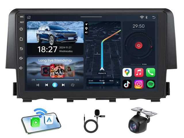 8Core Car Radio for Honda Civic 2016-2021: 9' HD Touchscreen Stereo with Wireless Carplay Android Auto GPS Bluetooth FM 36EQ DSP RDS SWC Mirror...