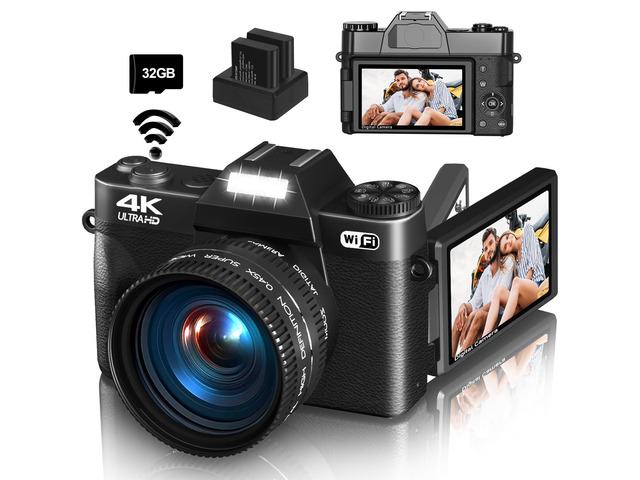 4K Digital Camera for Photography & Vlogging, 56MP YouTube Camera with WiFi Compact Travel Camera 3' 180Â° Flip Screen, 16X Digital Zoom, 52mm...