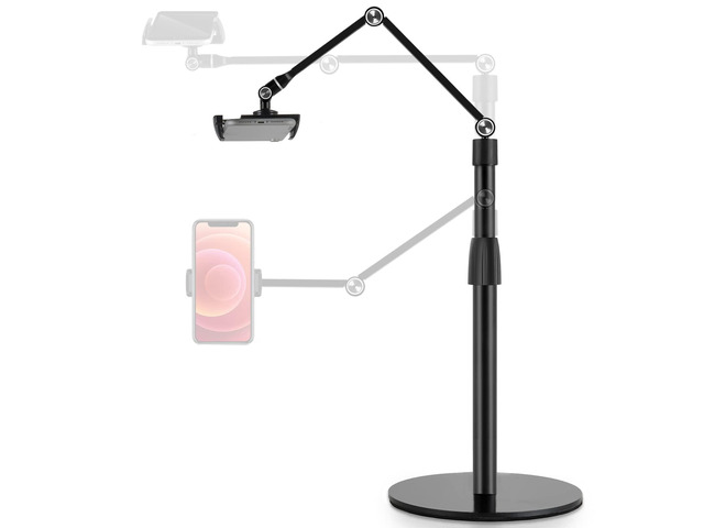Tablet Phone Overhead Stand, Height & 360 Degree Angle Adjustable, Aluminum Desktop Stand, Compatible with 3.5-11' Cellphone or Tablet Such as...