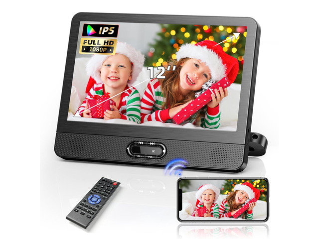 12' HD IPS Display Portable DVD Player, Wireless Screen Mirroring Car DVD Player with HDMI Input and AV Output, Dual Power with Car Charger, AC...