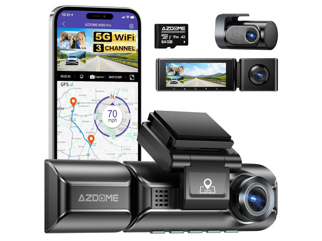 M550 Pro 3CH Dash Cam 4K - 5G WiFi, 3.19' Screen IR Night Vision - 24H Parking Mode - 3-Channel Dash Cam - Wide-Angle Coverage - Collision...
