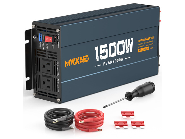 1500W Power Inverter, 12V DC to 120V AC Converter with Dual AC Outlets,QC3.0 18W USB and 30W Type-C, Car Inverter for Truck RV Home - Navy Blue/Black