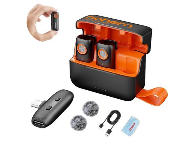 MIC-01 Wireless Lavalier Microphone, 3-Level Noise Cancelling Built-in TF Card Slot Remote Shutter Control Clip On/Magnet Mic for Smartphone Camera...