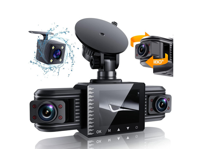 T1-pro Dash Cam Front and Rear Inside 3 Channel 1080P, Adjustable Lens Dash Camera for Cars with 8 IR Lamps Night Vision, Three Ways Triple Car...