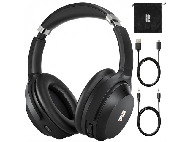 Active Noise Cancelling Headphones, Wireless Over-Ear Bluetooth Headphones ANC, Hi-Res Audio, 60H Playtime, Deep Bass, 3.5MM Cable, Memory Foam Ear...