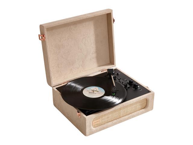 Coryphaeus Vinyl Record Player 3-Speed Bluetooth Input and Output Built-in Speakers with Magnetic Cartridge Auto Off (Flora Engraved)