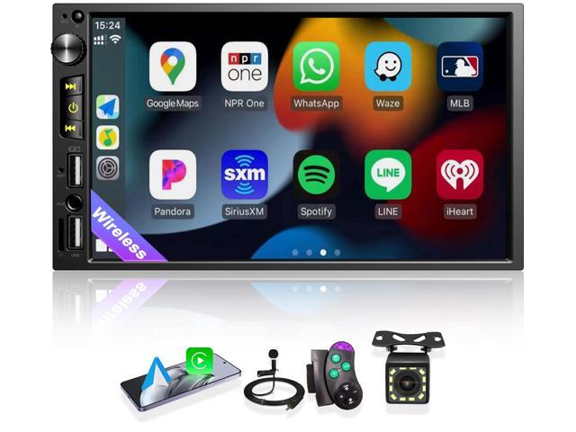 7 inch Double Din Car Stereo with Wireless Apple CarPlay Android Auto Car Radio, Bluetooth 5.2, IPS 1024*600 Touchscreen, Backup Camera, FM...