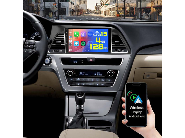 4+128G 9'' Android 15 Car Stereo for Hyundai Sonata 2015-2017 In-Cell Touchscreen Wireless Carplay Android Auto, 5G WiFi Bluetooth 5.0, Mirror...