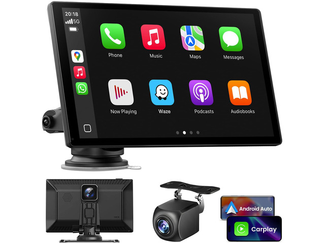 9 inch Carplay Screen for Car - 9' Portable Wireless Carplay & Android Auto Car Stereo with 4K Dash Cam 1080P Backup Camera, Voice Control/GPS...