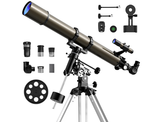 Telescope, 90mm EQ Refractor Telescope for Adults & Professionals, High Powered Portable Telescope with Phone Adapter for Astrophotography, Easy...