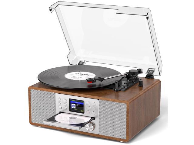 10-in-1 Retro Bluetooth Record Player with Built-in Stereo Speakers Wireless 3-Speed Turntable for Vinyl, CD, MP3, USB/SD, Internet Radio .
