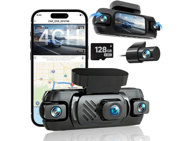4K 4 Channel Dash Cam Front and Rear with Cabin, 4K+1080P+1080P Dash Camera for Cars, Free 128GB Card Included, Dash Cam with Night Vision, WiFi,...