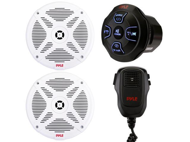 Marine Bluetooth Receiver Speaker Kit - Waterproof Audio Entertainment System Set w/Dual 6.5' Boat Speakers, Wireless BT Controller, Compact.