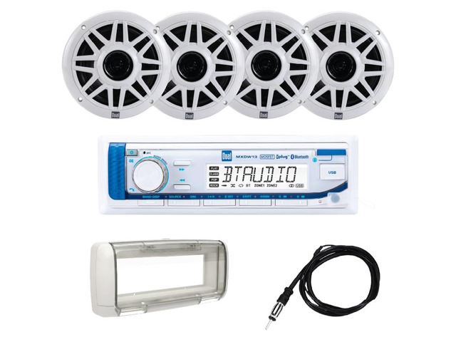 MXP154SG Marine Stereo with (4) 6.5 Marine Speakers, Splashguard & Antenna Boat Radio with Built-in Bluetooth USB Playback with 2.1A Fast...