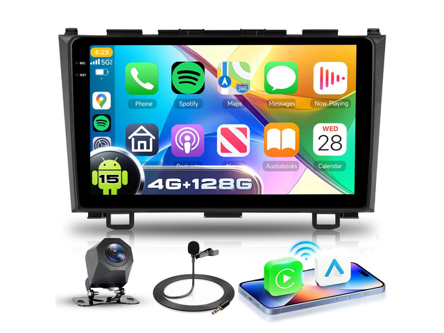 4G+128G Car Stereo for Honda CRV 2007-2011, 9 HD Incell Touch Screen Android 15 Radio, Wireless Carplay Android Auto, 5G WiFi, GPS, Bluetooth 5.0,...