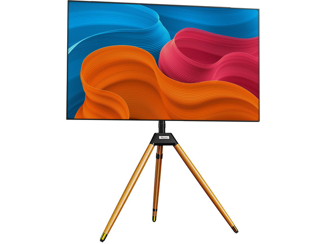 Tripod TV Stand for 32-75 Inch Screen up to 77lbs, Height Adjustable Easel TV Floor Stand with Wood Legs and Cable Ties